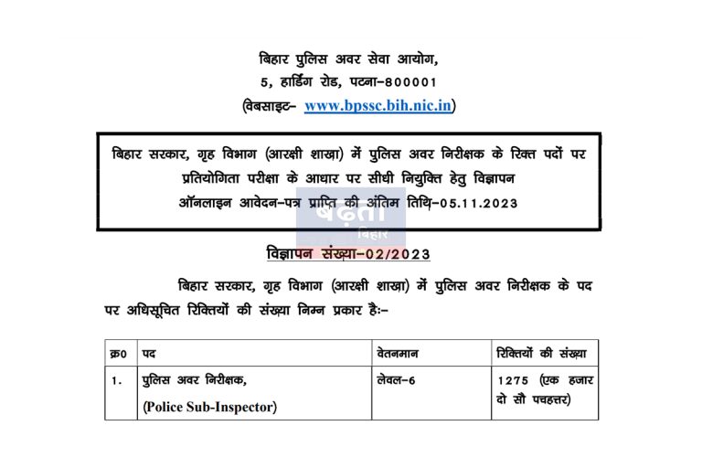 बिहार पुलिस सब इंस्पेटर भर्ती 2023